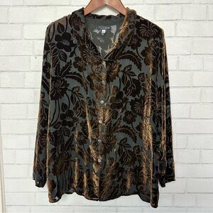 Citron Tunic Top Womens XL Velvet Burnout Brown Floral Boho Romantic Whimsigoth